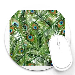 Peacock Feathers Pattern Round Mousepads by Simbadda