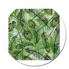 Peacock Feathers Pattern Magnet 5  (round)