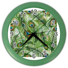 Peacock Feathers Pattern Color Wall Clocks