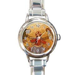 Gold Jesus Round Italian Charm Watch