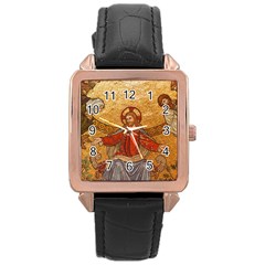 Gold Jesus Rose Gold Leather Watch 