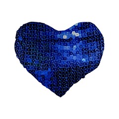 Blue Sequins Standard 16  Premium Heart Shape Cushions by boho