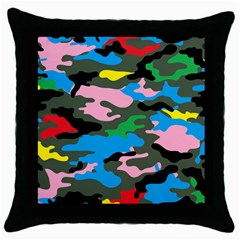 Rainbow Camouflage Throw Pillow Case (black) by boho