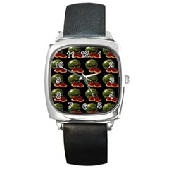 Black Watermelon Square Metal Watch by boho