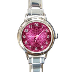 Pink Glitter Round Italian Charm Watch