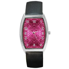 Pink Glitter Barrel Style Metal Watch