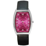 Pink Glitter Barrel Style Metal Watch Front