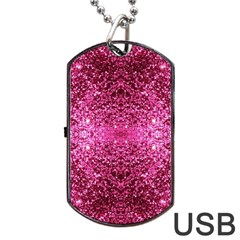 Pink Glitter Dog Tag Usb Flash (one Side)