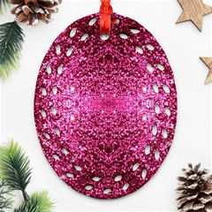 Pink Glitter Oval Filigree Ornament (two Sides) by boho