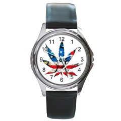 Marijuana Round Metal Watch