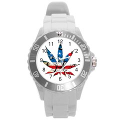 Marijuana Round Plastic Sport Watch (l) by boho