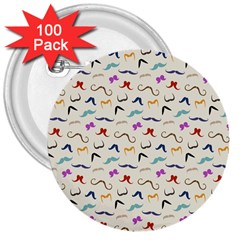 Mustaches 3  Buttons (100 Pack) 