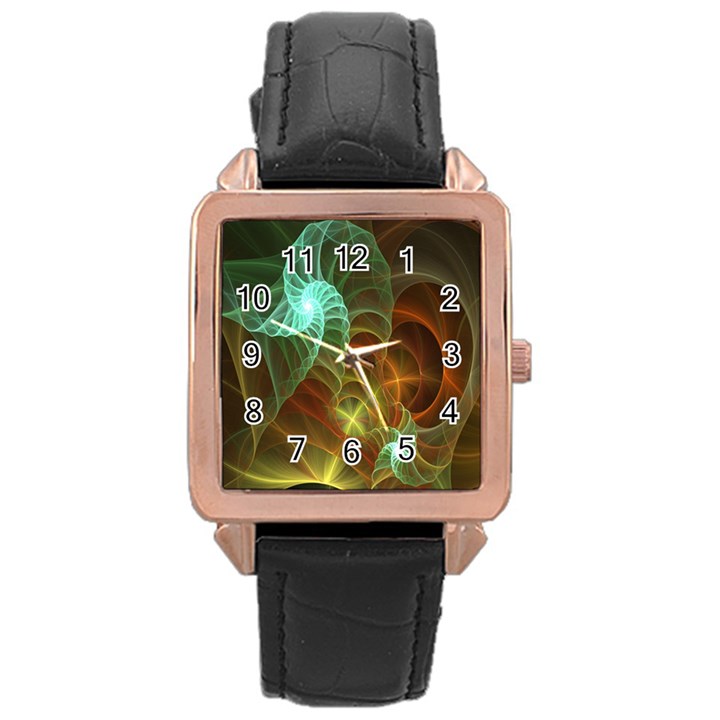 Art Shell Spirals Texture Rose Gold Leather Watch 