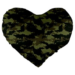 Camo Pattern Large 19  Premium Flano Heart Shape Cushions by Simbadda