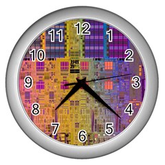 Circuit Board Pattern Lynnfield Die Wall Clocks (silver)  by Simbadda