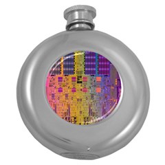 Circuit Board Pattern Lynnfield Die Round Hip Flask (5 Oz) by Simbadda