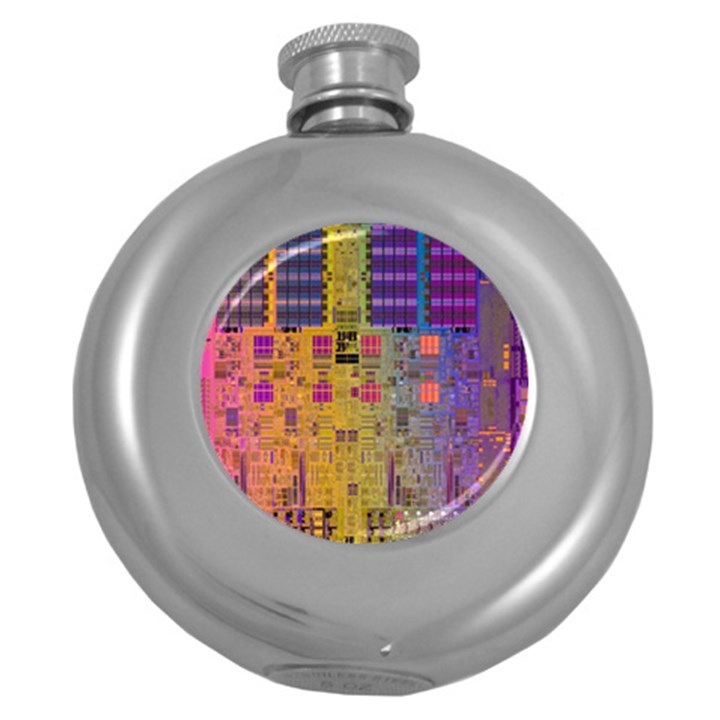 Circuit Board Pattern Lynnfield Die Round Hip Flask (5 oz)