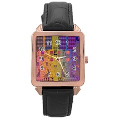 Circuit Board Pattern Lynnfield Die Rose Gold Leather Watch  by Simbadda