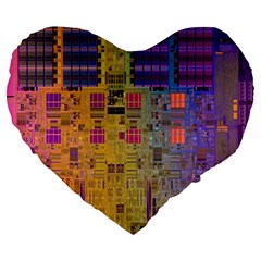 Circuit Board Pattern Lynnfield Die Large 19  Premium Flano Heart Shape Cushions by Simbadda