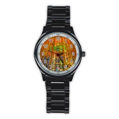 Circuit Board Pattern Stainless Steel Round Watch by Simbadda