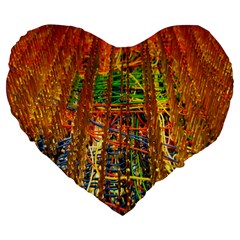 Circuit Board Pattern Large 19  Premium Flano Heart Shape Cushions by Simbadda