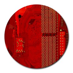 Computer Texture Red Motherboard Circuit Round Mousepads by Simbadda