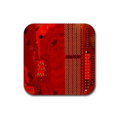 Computer Texture Red Motherboard Circuit Rubber Coaster (square)  by Simbadda