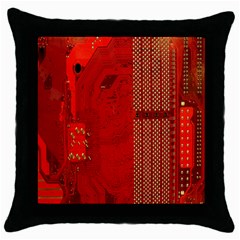 Computer Texture Red Motherboard Circuit Throw Pillow Case (black) by Simbadda