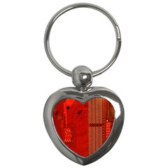 Computer Texture Red Motherboard Circuit Key Chains (heart)  by Simbadda