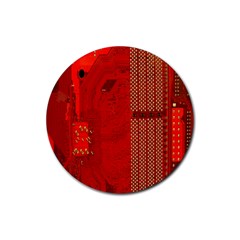 Computer Texture Red Motherboard Circuit Rubber Coaster (round)  by Simbadda