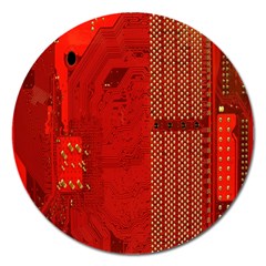 Computer Texture Red Motherboard Circuit Magnet 5  (round) by Simbadda