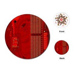 Computer Texture Red Motherboard Circuit Playing Cards (round)  by Simbadda