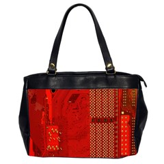 Computer Texture Red Motherboard Circuit Office Handbags (2 Sides)  by Simbadda