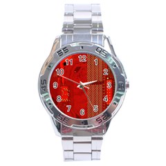 Computer Texture Red Motherboard Circuit Stainless Steel Analogue Watch by Simbadda