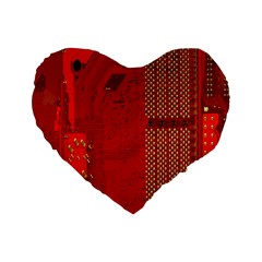 Computer Texture Red Motherboard Circuit Standard 16  Premium Heart Shape Cushions by Simbadda