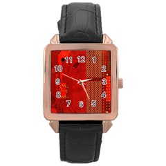 Computer Texture Red Motherboard Circuit Rose Gold Leather Watch  by Simbadda