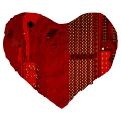 Computer Texture Red Motherboard Circuit Large 19  Premium Flano Heart Shape Cushions by Simbadda