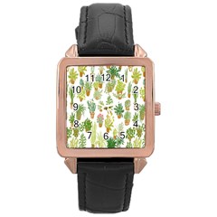 Flowers Pattern Rose Gold Leather Watch  by Simbadda