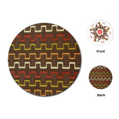 Fabric Texture Vintage Retro 70s Zig Zag Pattern Playing Cards (round)  by Simbadda