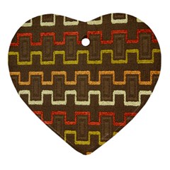 Fabric Texture Vintage Retro 70s Zig Zag Pattern Heart Ornament (two Sides) by Simbadda