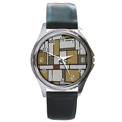 Fabric Textures Fabric Texture Vintage Blocks Rectangle Pattern Round Metal Watch by Simbadda