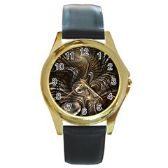 Fractal Art Texture Neuron Chaos Fracture Broken Synapse Round Gold Metal Watch