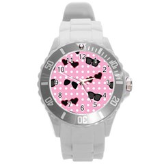 Pisunglass Tech Pink Pattern Round Plastic Sport Watch (L)