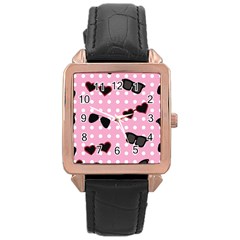 Pisunglass Tech Pink Pattern Rose Gold Leather Watch 