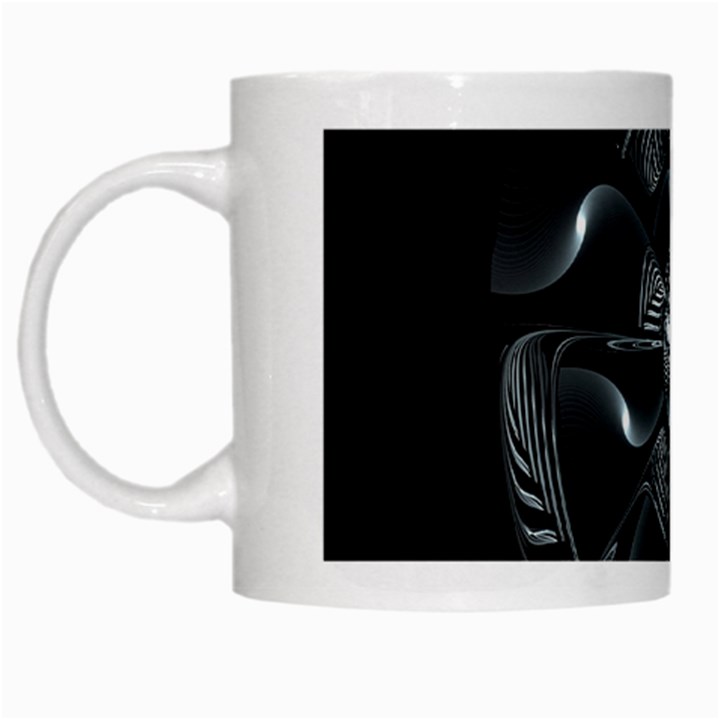 Fractal Disk Texture Black White Spiral Circle Abstract Tech Technologic White Mugs