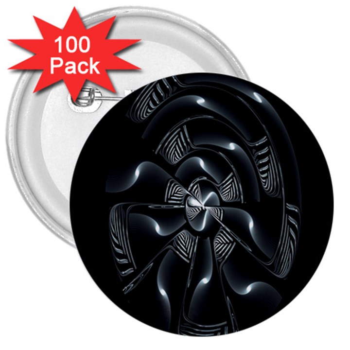 Fractal Disk Texture Black White Spiral Circle Abstract Tech Technologic 3  Buttons (100 pack) 