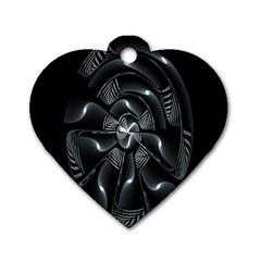 Fractal Disk Texture Black White Spiral Circle Abstract Tech Technologic Dog Tag Heart (one Side) by Simbadda