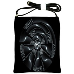 Fractal Disk Texture Black White Spiral Circle Abstract Tech Technologic Shoulder Sling Bags