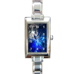 Ghost Fractal Texture Skull Ghostly White Blue Light Abstract Rectangle Italian Charm Watch by Simbadda