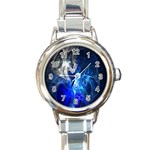 Ghost Fractal Texture Skull Ghostly White Blue Light Abstract Round Italian Charm Watch Front